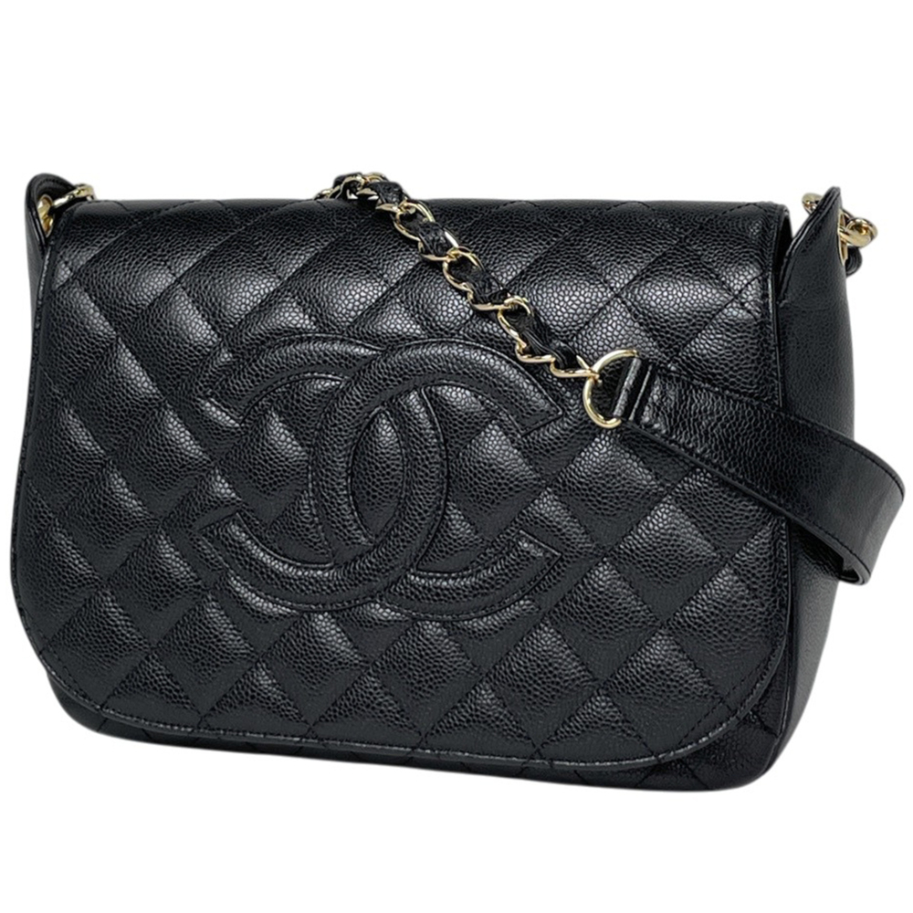 Chanel CHANEL Shoulder Bag Coco Mark Matelassé Caviar Leather Black Women's